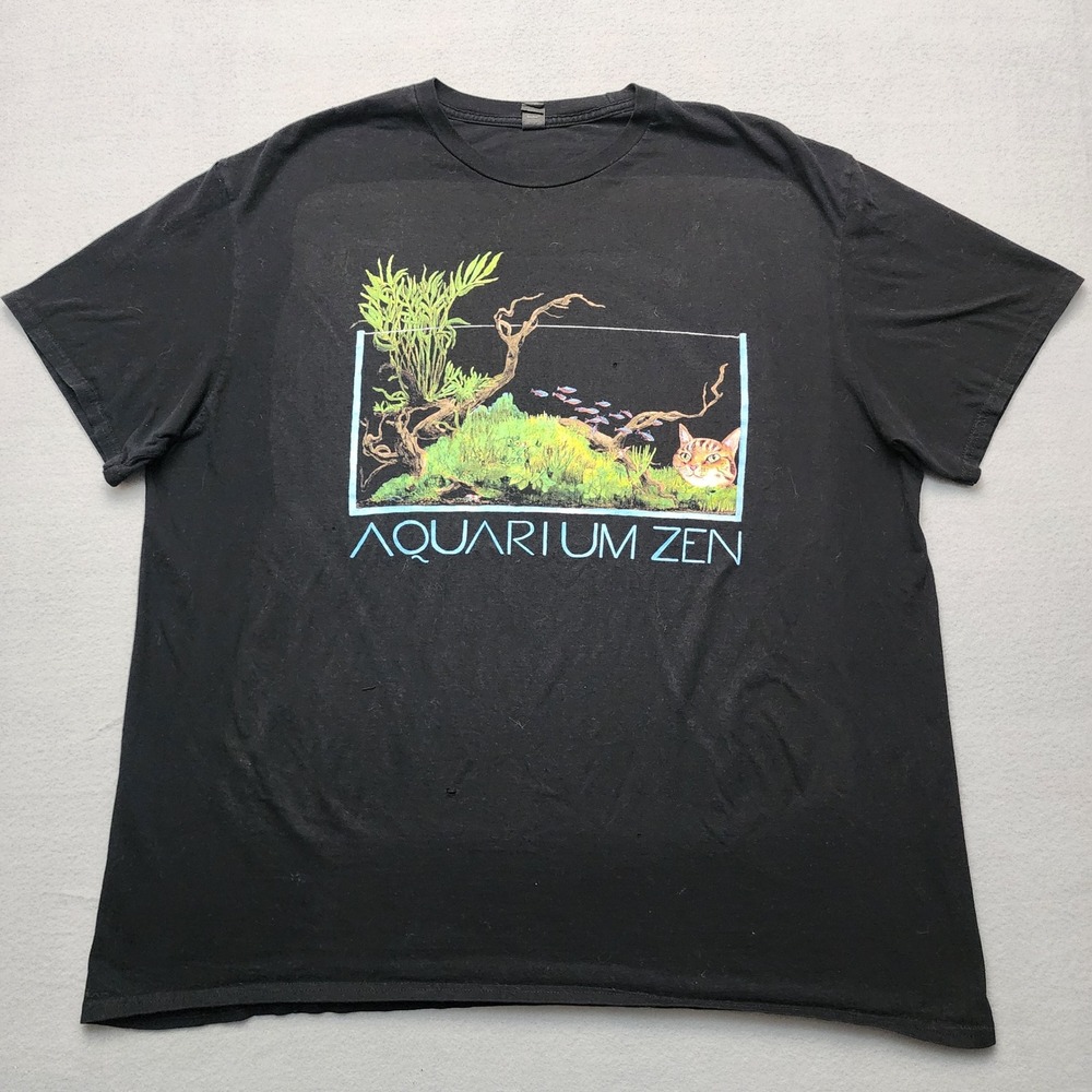 Aquarium Zen Seattle Earth Graphic T-Shirt Mens 2XL Black Cat Fish Tank Cotton